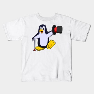 Penguin as Gentleman with Hat & Walking stick Kids T-Shirt